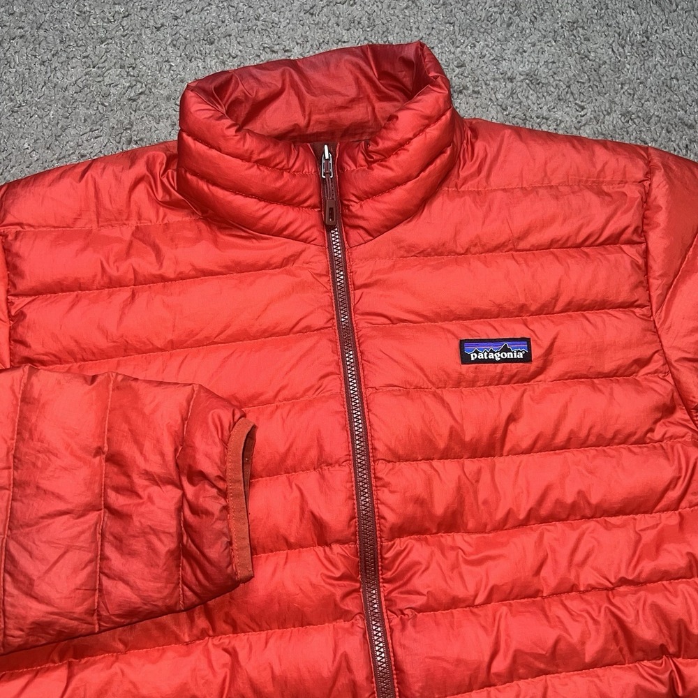 Patagonia Jacket Mens L Red Orange Down‎ Sweater Puffer Full Zip Outdoor
